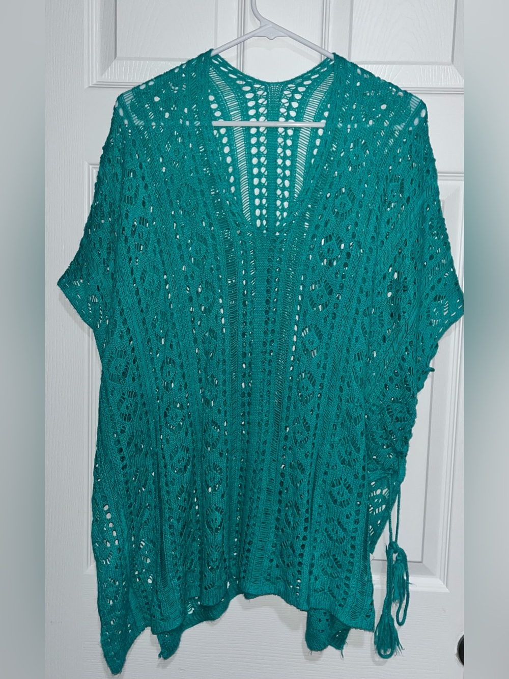 Boutique Teal Crochet Knit Cover Up | Tassel Tie | One Size